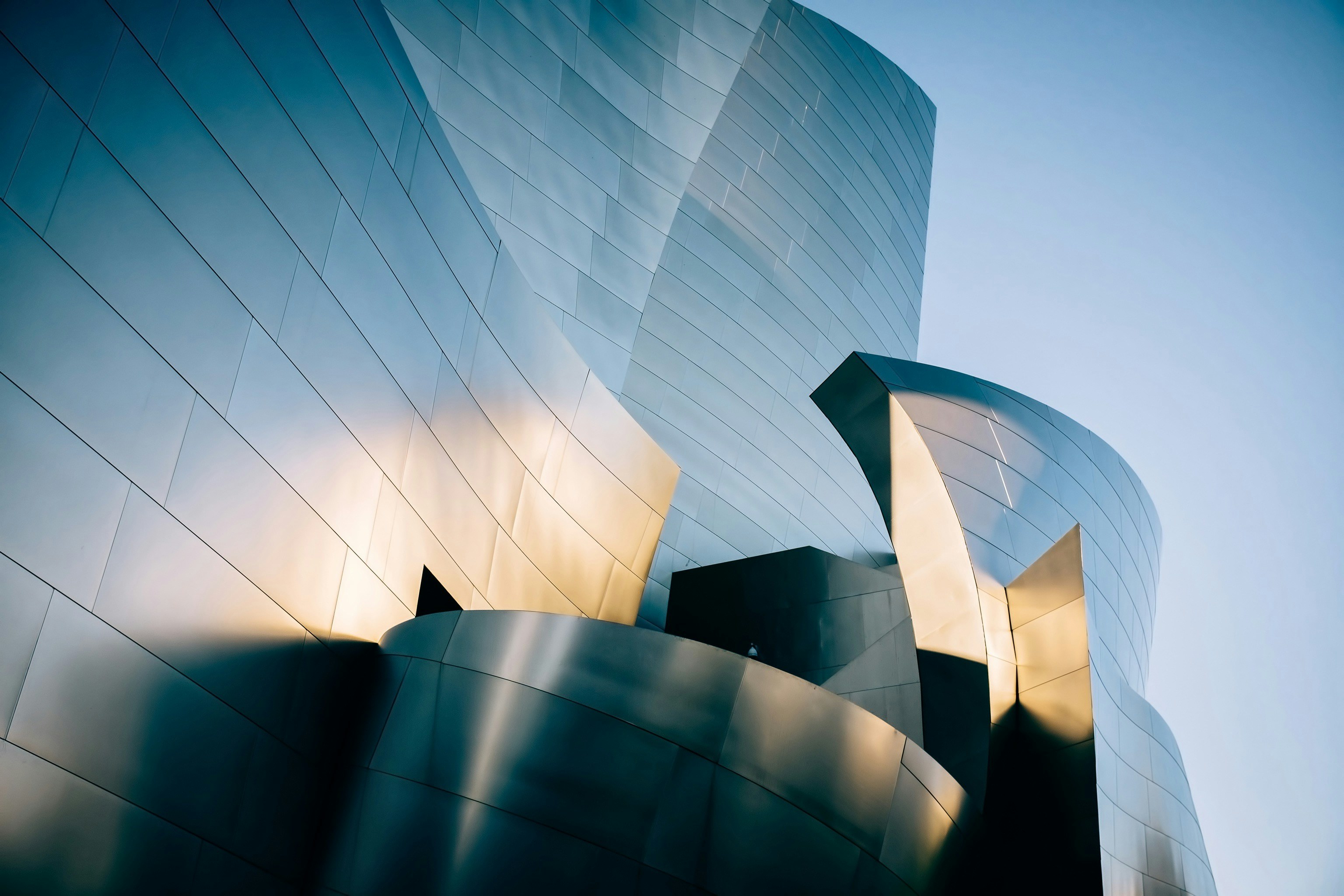 A steel building with curved shapes