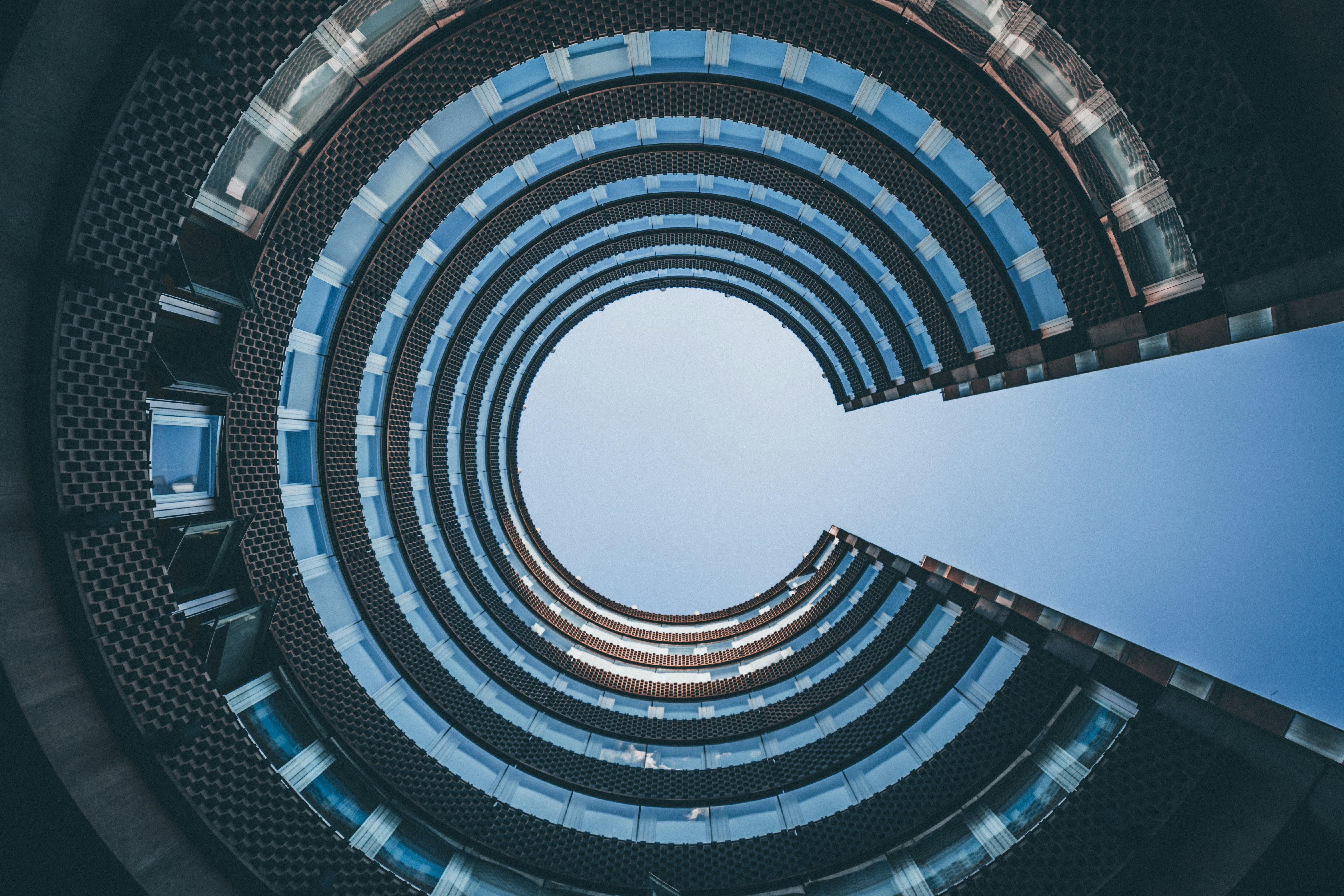 A round building viewed from the bottom