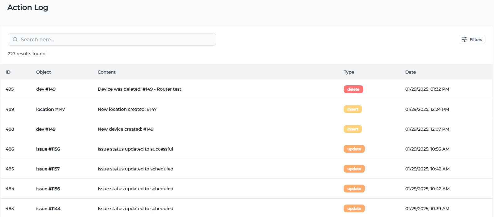 Audit log dashboard