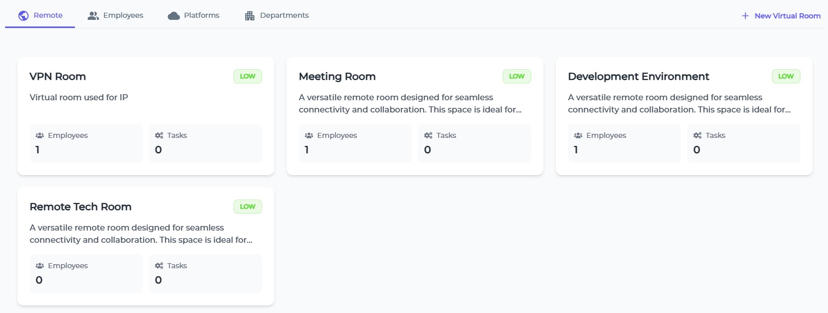Virtual rooms / vpns screen