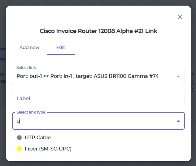 Choose the cable type screen