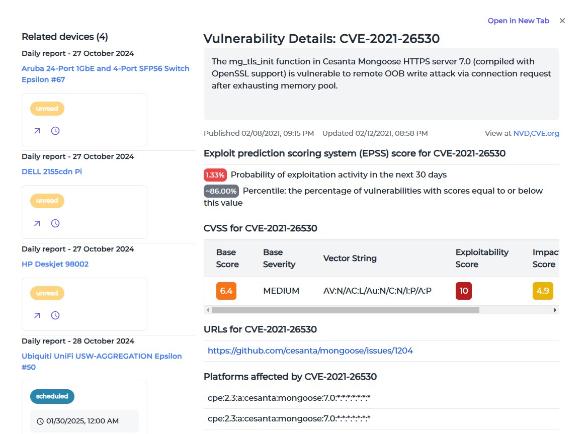 One vulnerability details screen