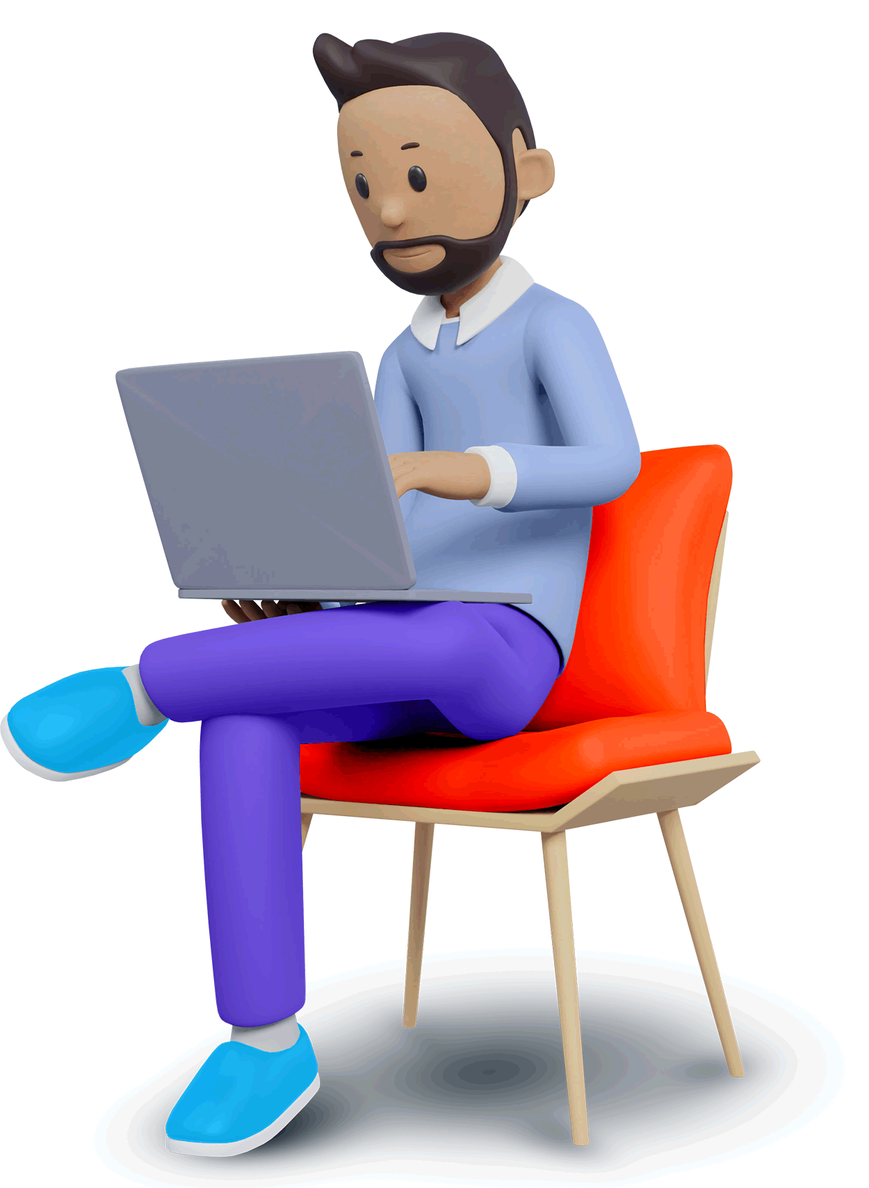 Person sitting on a chair with a laptop on his lap